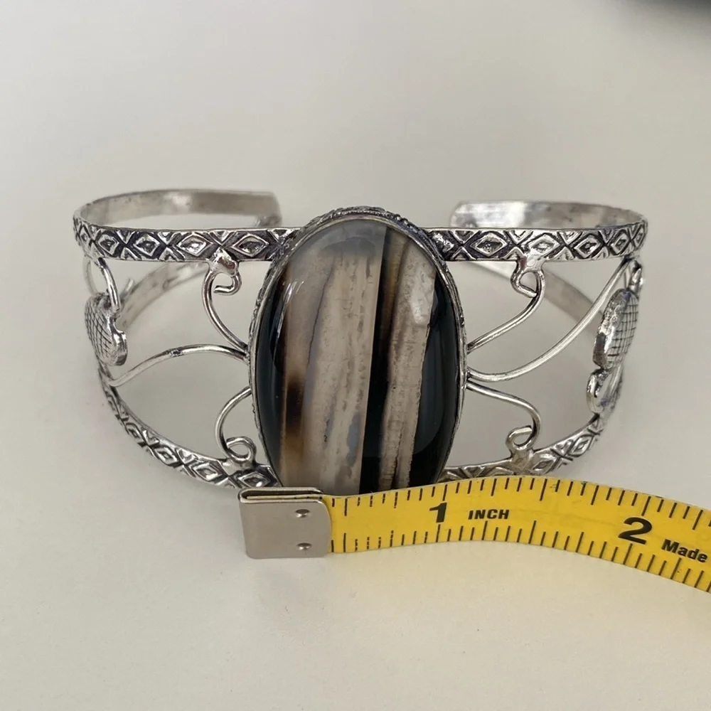 Handmade XL Chunky Smoky Quartz 925 Sterling Silver Cuff Bracelet